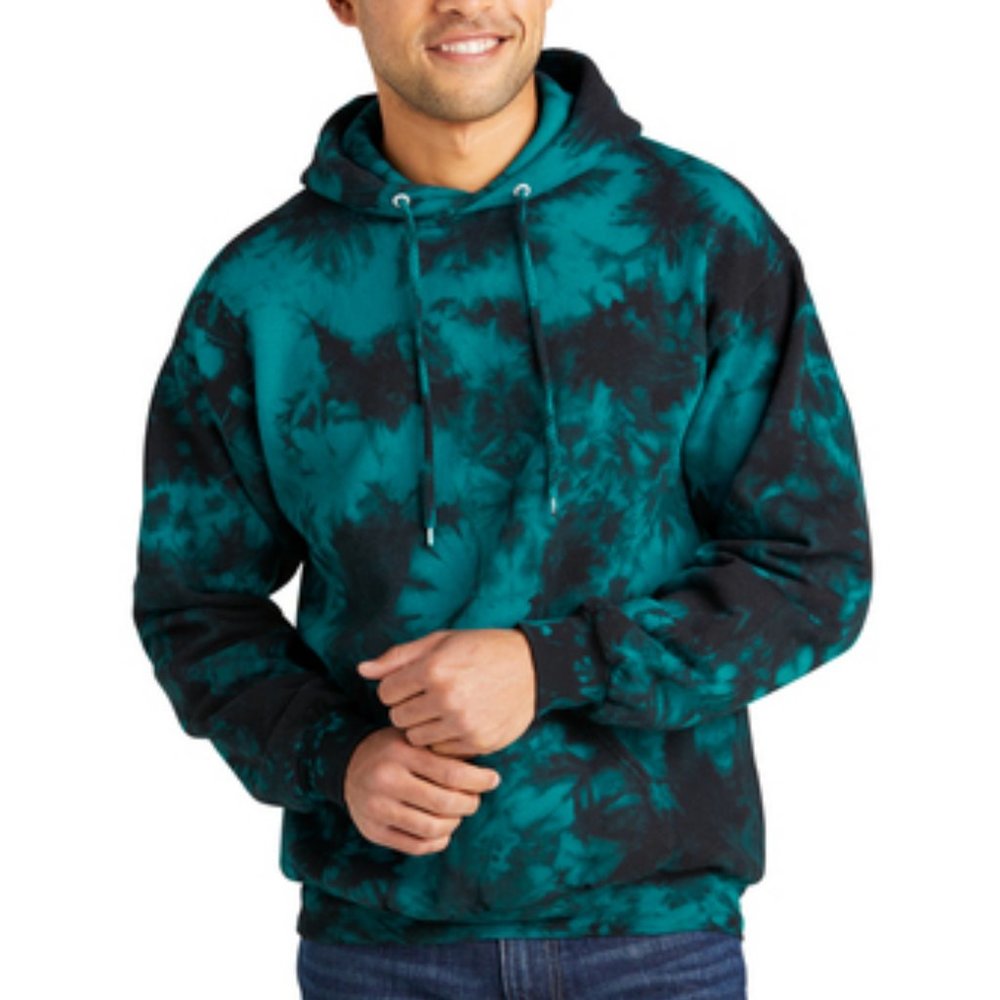 NWT Teal & Black Splotchy Sweatshirt Hoodie Port & Company W@@W! Tie-dye Tie-die